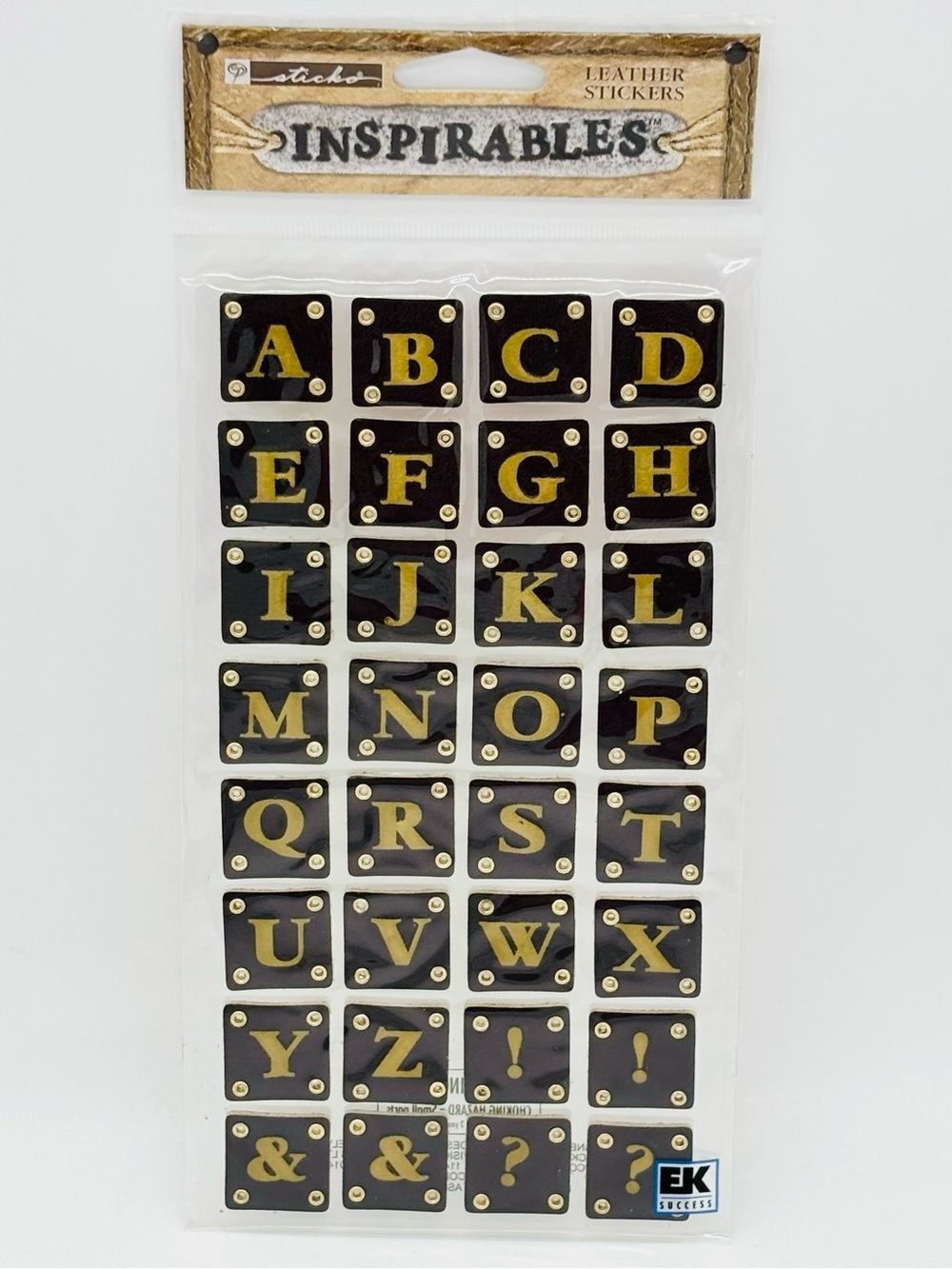 Sticko Inspirables Leather Alphabet Stickers Brown SPIN027 EK Success Scrapbook